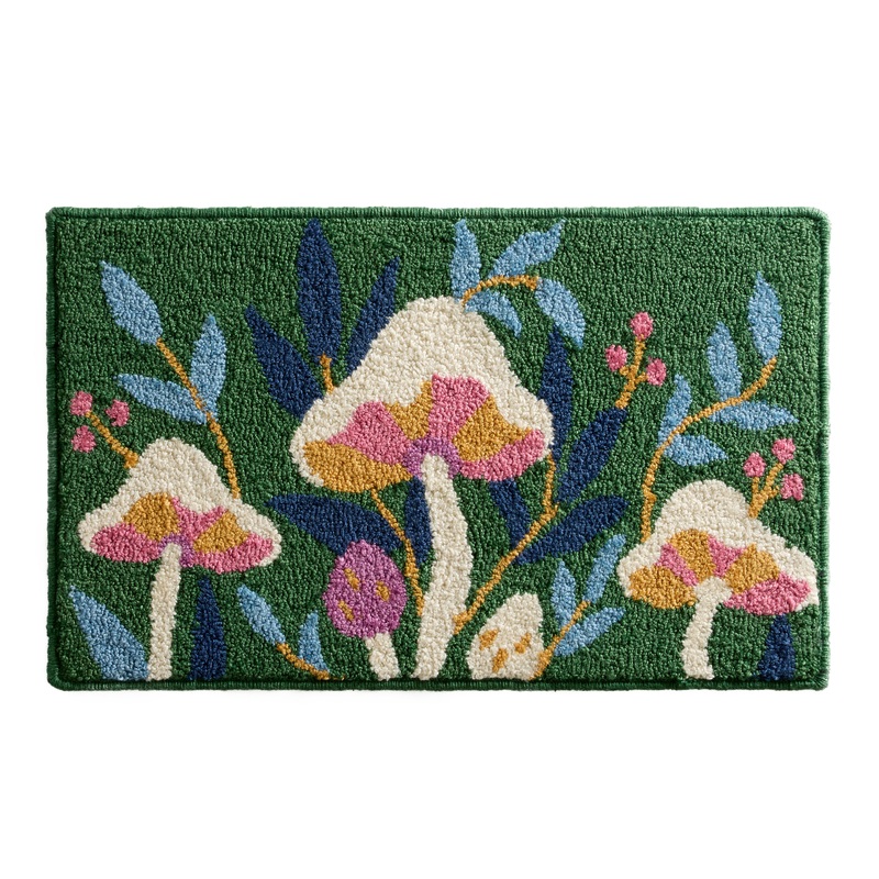 Multicolor Mystic Mushroom Hand Hooked Indoor Outdoor Rug