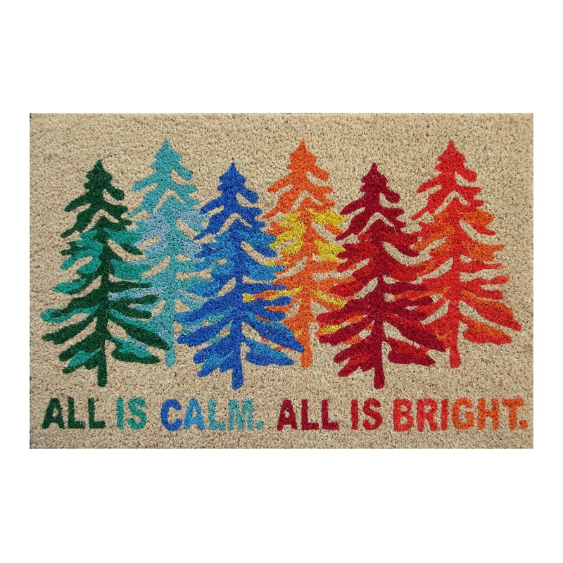 Multicolor Trees All Is Calm Holiday Coir Doormat