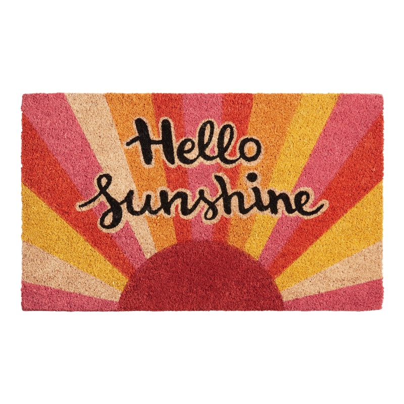 Pink and Orange Hello Sunshine Coir Doormat