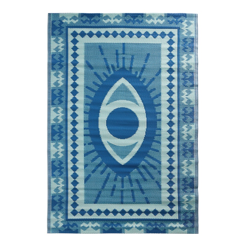 Rio Blue Evil Eye Reversible Indoor Outdoor Floor Mat