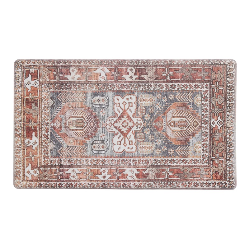 Rust and Blue Traditional Style Nonslip Kitchen Floor Mat