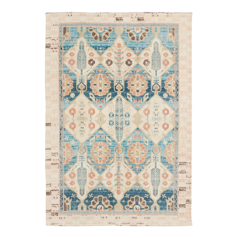 Selma Blue and Rust Floral Cotton Washable Area Rug