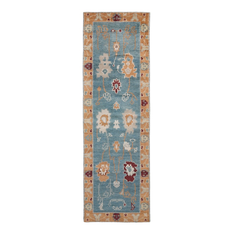 Sita Aqua Hand Knotted Wool Traditional Style Floor Runner