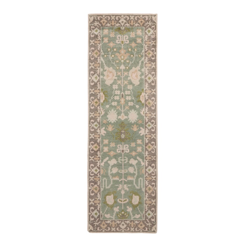 Sita Green Hand Knotted Wool Traditional Style Floor Runner