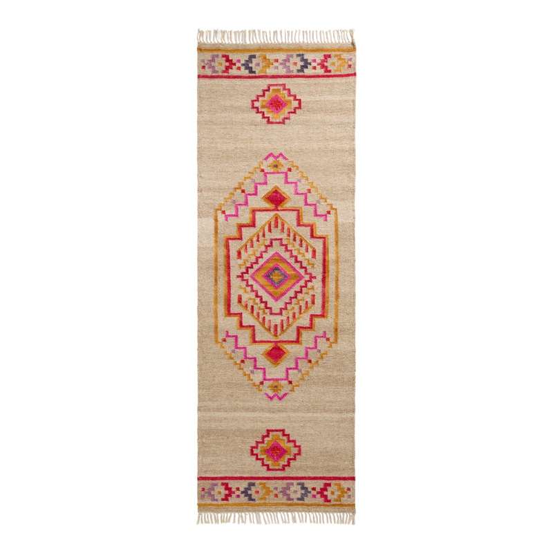 Taos Pink Wool Blend Kilim Traditional Style Floor Runner