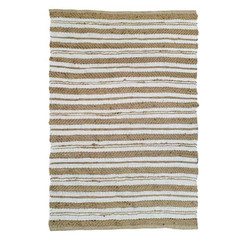 (B596) Jute Ivory Cotton Striped Area Rug, 5×7