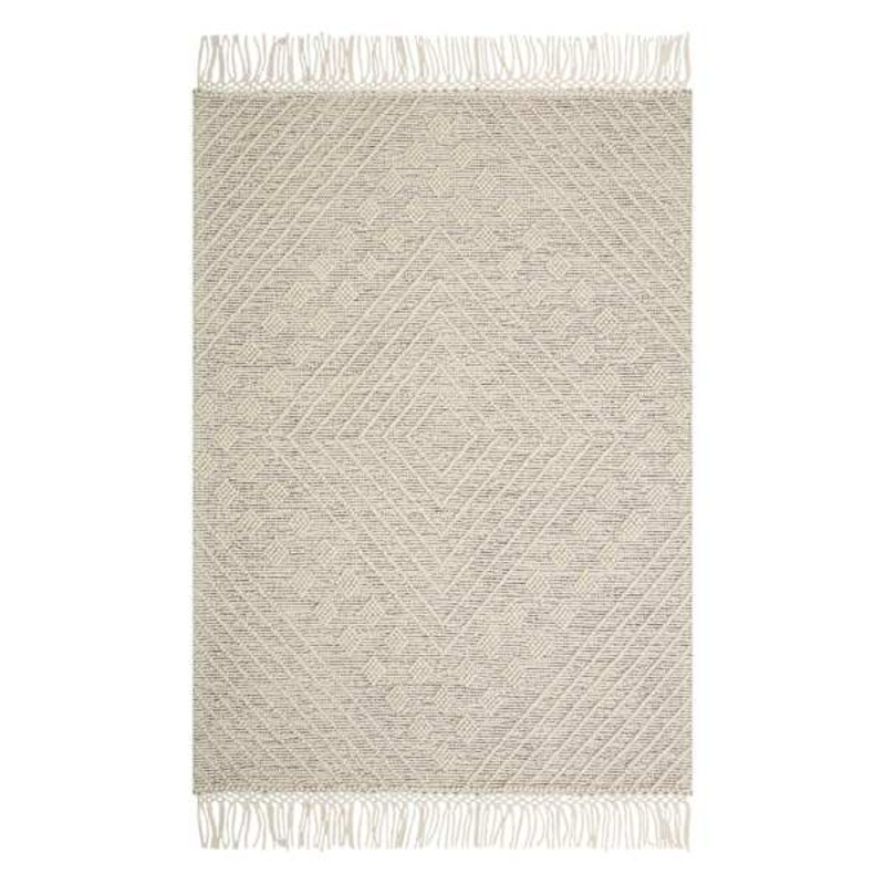 (B776) Reese Ivory Diamond Design Fringe Area Rug, 5×7