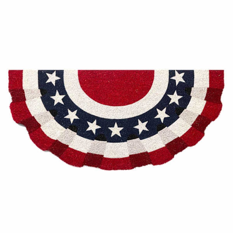 Homespun Patriotic Americana Bunting Flag Slice Oversized Coir Mat, 22×47