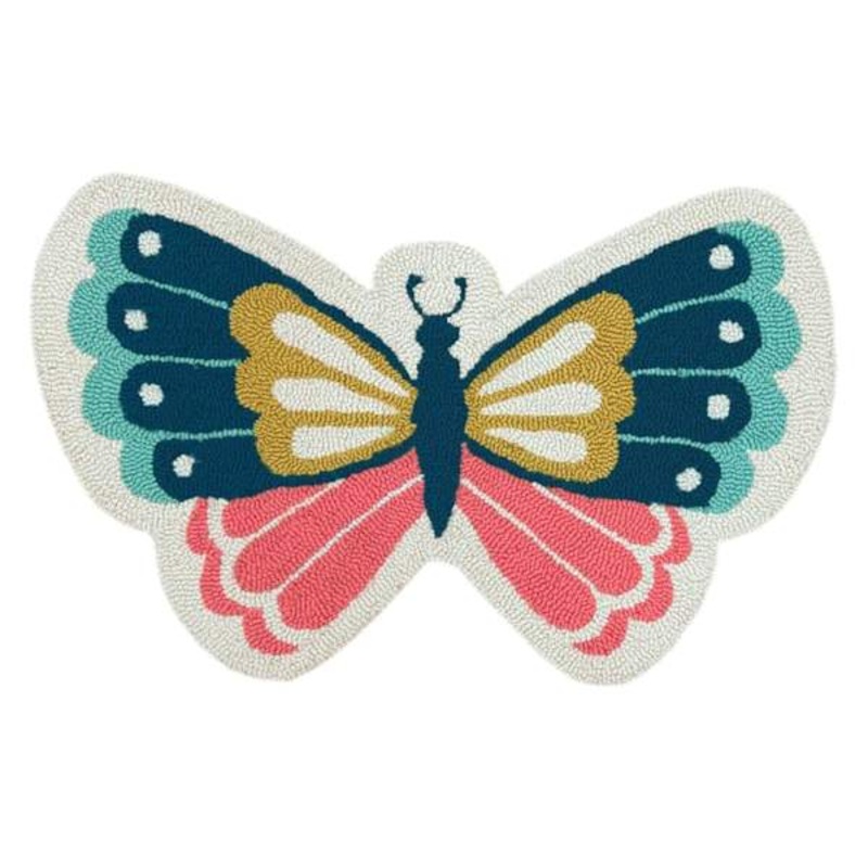 Multi-Colored Butterfly Shaped Hook Tufted Outdoor Accent Rug, 18×30