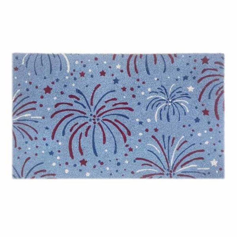 Patriotic Blue Fireworks Coir Mat, 18×30