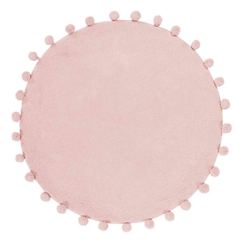 Tiny Dreamers Pink Round Pom-Pom Accent Rug, 3′