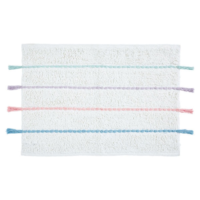 Tiny Dreamers White Pastel Cotton Fringe Bath Rug, 20×30