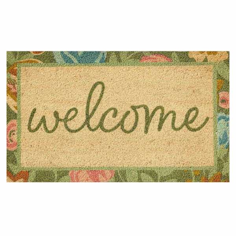 Welcome Floral Border Coir Mat, 18×30