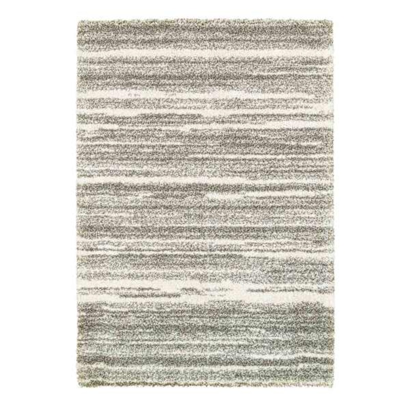 (A345) Lizzy Grey & Ivory Shag Area Rug, 5×8