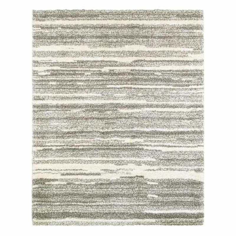 (A345) Lizzy Grey & Ivory Shag Area Rug, 8×10