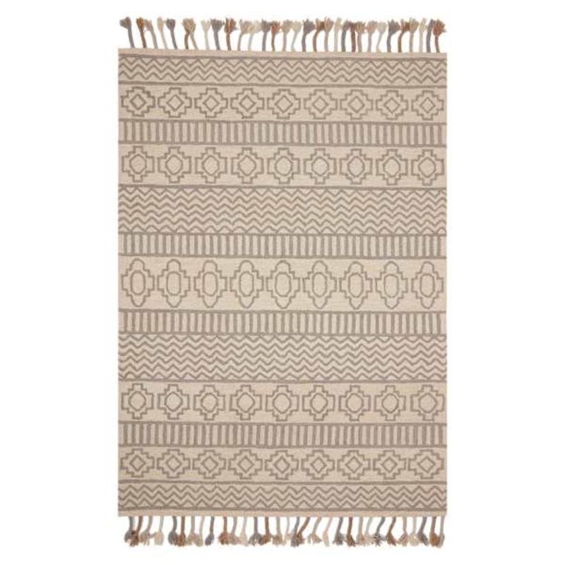 (A469) Arthur Ivory & Grey Area Rug with Tassels, 5×7