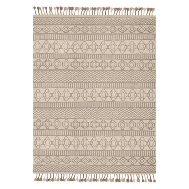 (A469) Arthur Ivory & Grey Area Rug with Tassels, 8×10