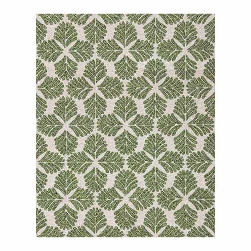 (A535) Found & Fable Green Botanical Hook Area Rug, 8×10