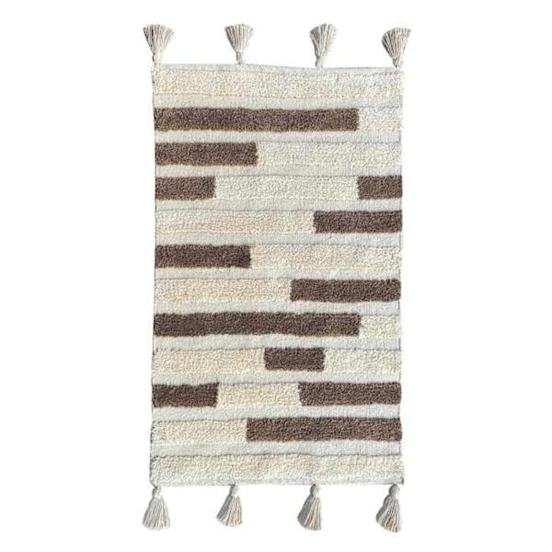(B774) Ivory & Beige Striped Accent Rug, 2×4