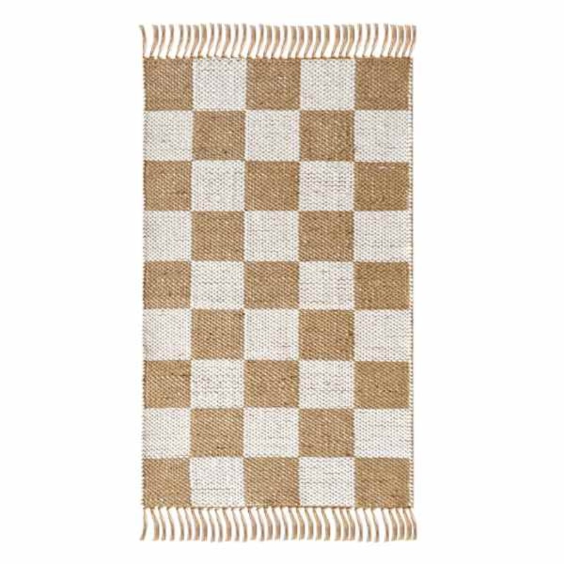 (B871) Honeybloom Brown & Natural Checkered Jute Accent Rug, 2×4