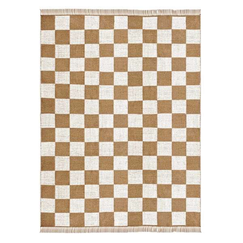 (B871) Honeybloom Brown & Natural Checkered Jute Area Rug, 5×7