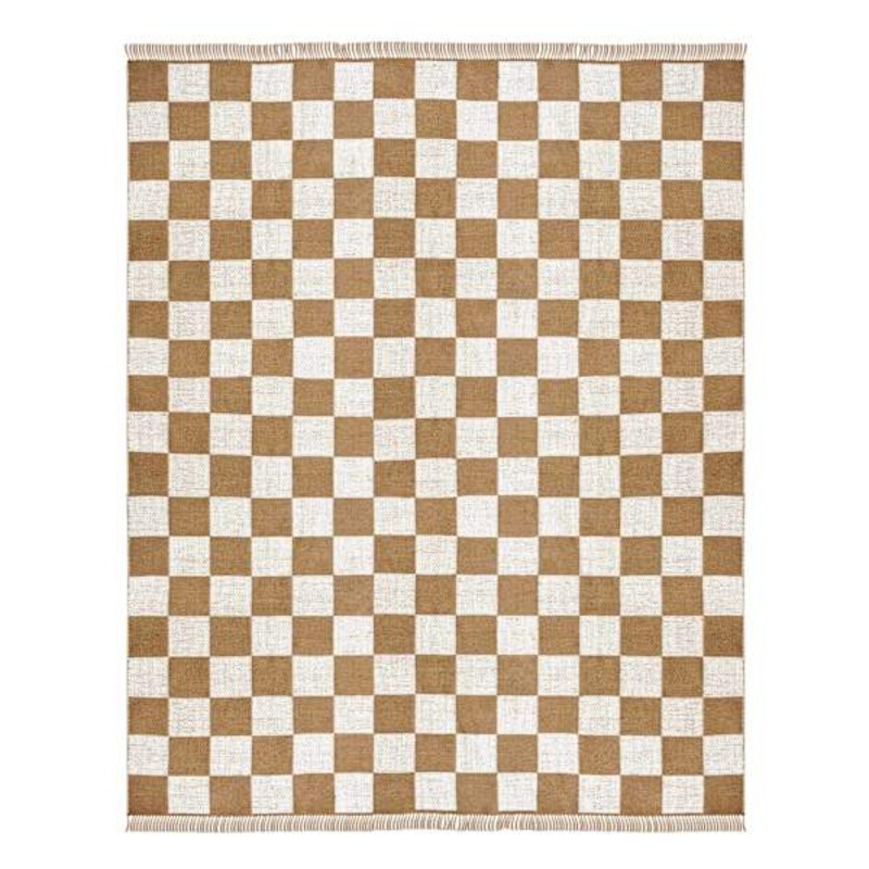 (B871) Honeybloom Brown & Natural Checkered Jute Area Rug, 8×10