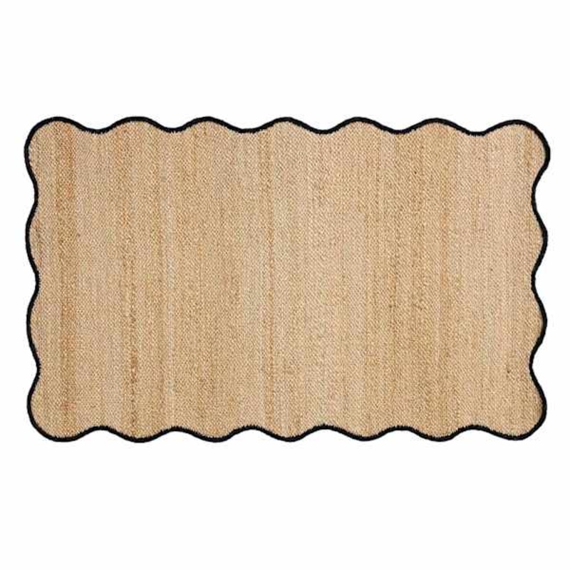 (B891) Juniper Jute with Scalloped Black Trim Accent Rug, 3×5
