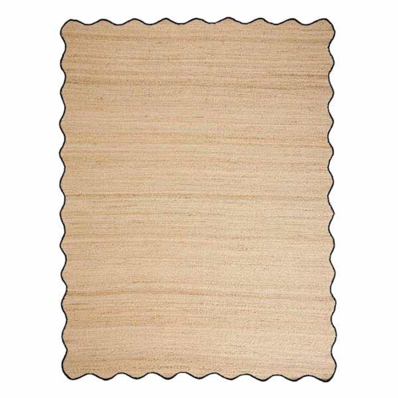(B891) Juniper Jute with Scalloped Black Trim Area Rug, 5×7
