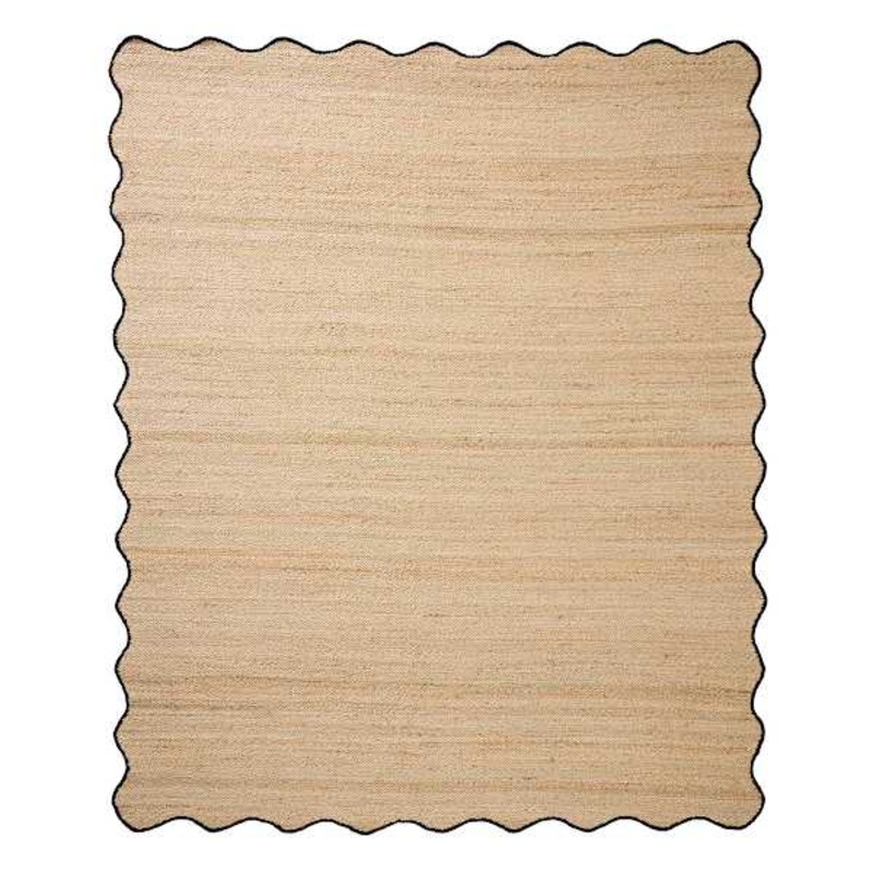 (B891) Juniper Jute with Scalloped Black Trim Area Rug, 8×10