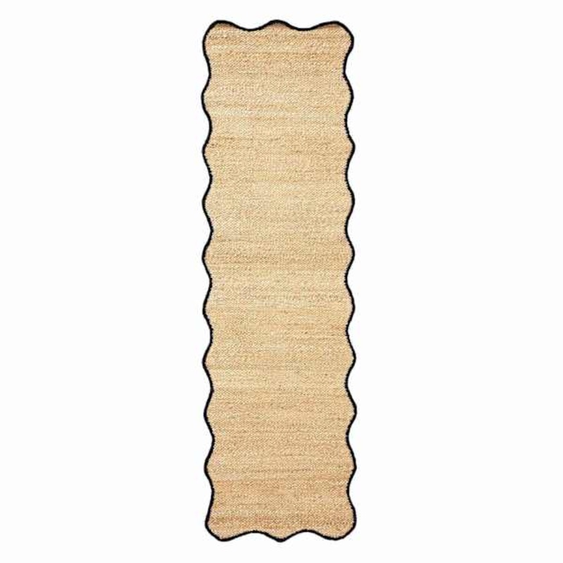 (B891) Juniper Jute with Scalloped Black Trim Area Runner, 2×7