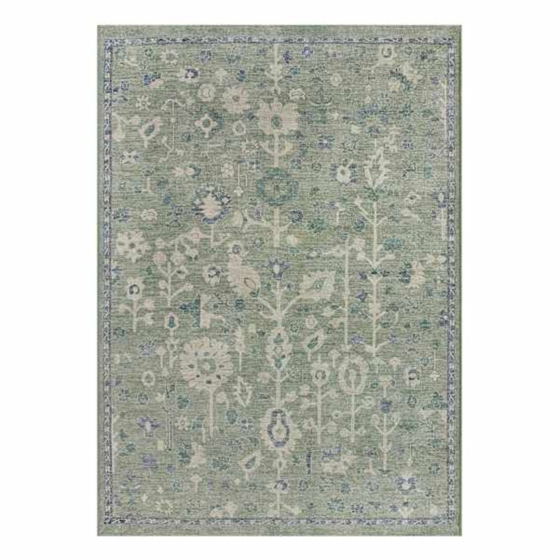 (B897) Honeybloom Green Floral Medallion Washable Area Rug, 5×7