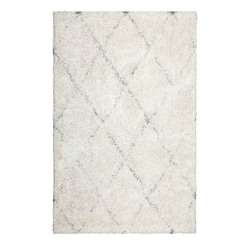 (C103) Ivory & Grey Long Pile Diamond Design Shag Area Rug, 5×7
