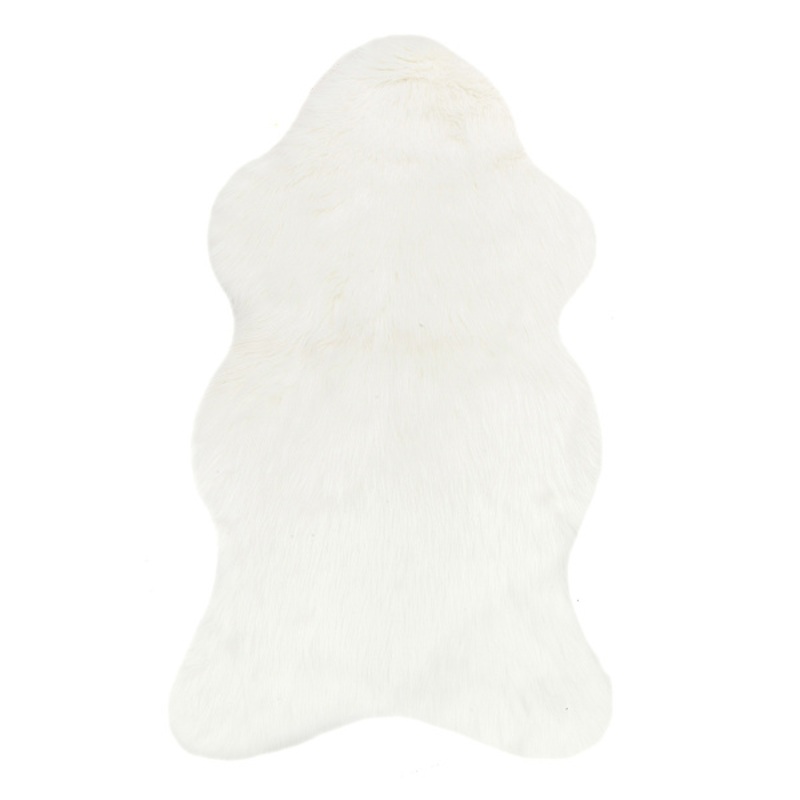 (C151) Grayson Shaped Ivory Faux Fur Shag Area Rug, 5×7