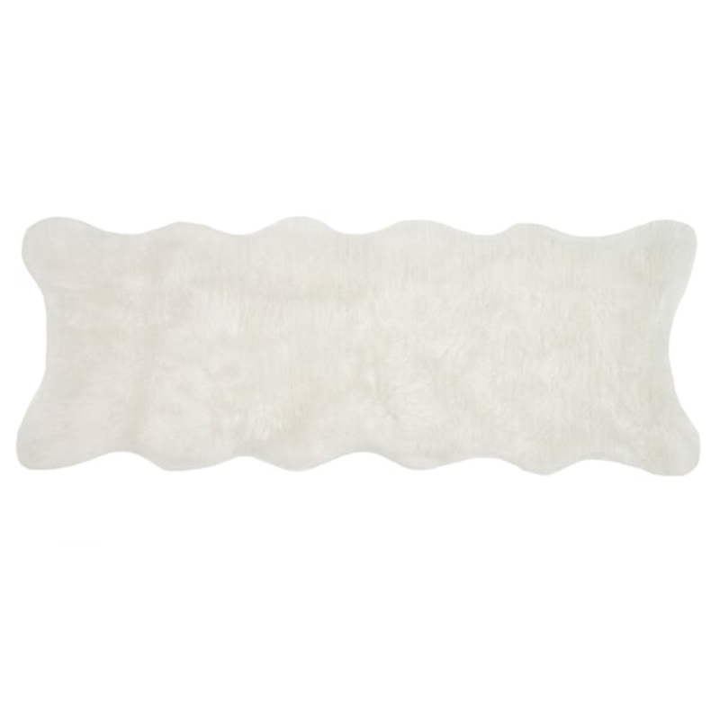 (C151) Grayson Shaped Ivory Faux Fur Shag Runner, 2×7