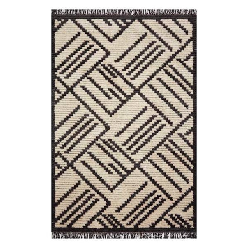 (C161) Tracey Boyd Elizabeth Grey & Beige Fringe Area Rug, 5×8