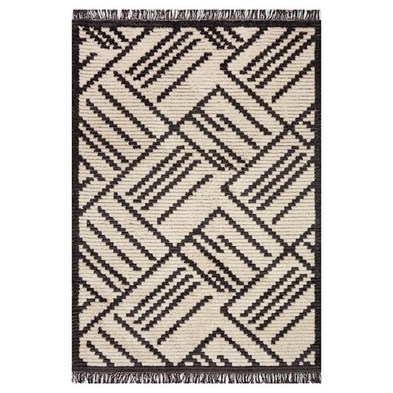 (C161) Tracey Boyd Grey & Beige Fringe Area Rug, 4×6