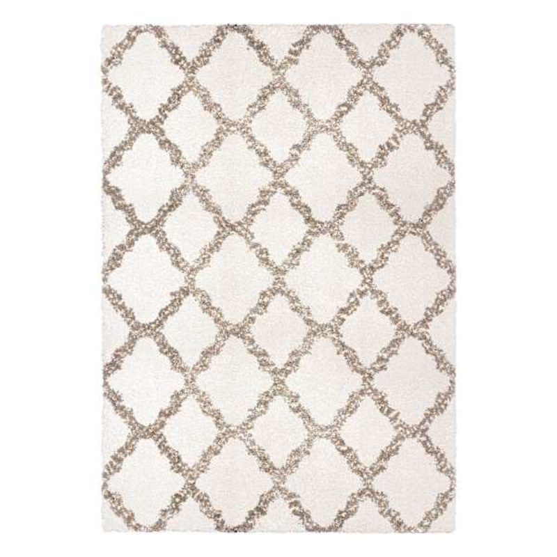 (C162) Windsor White Quatrefoil Shag Area Rug, 5×7
