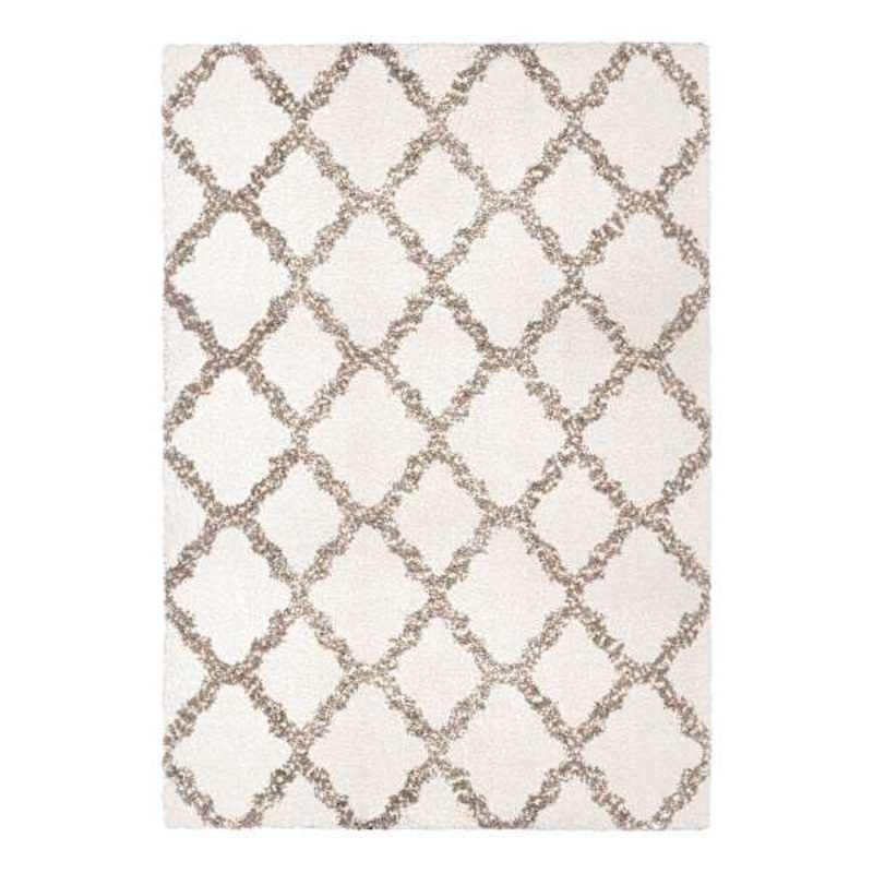 (C162) Windsor White Quatrefoil Shag Area Rug, 8×10