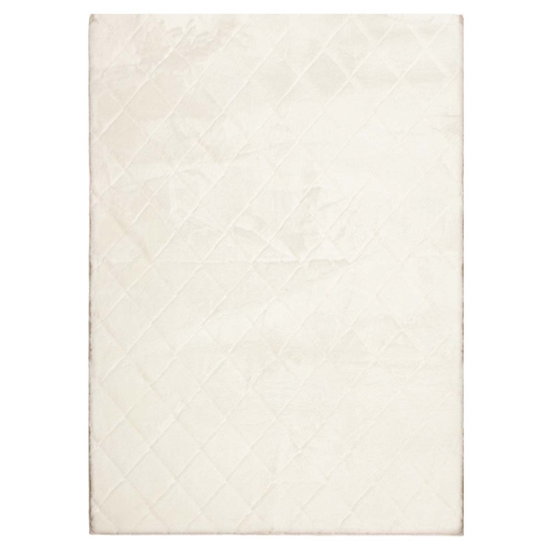(C210) Ivory Faux Rabbit Fur Area Rug, 5×7