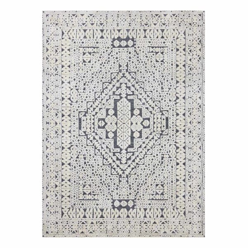 Clarissa Black & Ivory Global Area Rug, 5×7