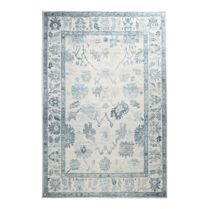 Zoe Blue Floral Distressed Persian Style Area Rug