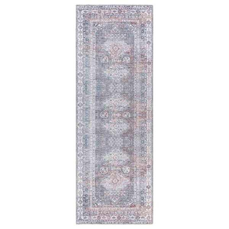 (B785) Colin Blue Medallion Washable Runner, 2×7