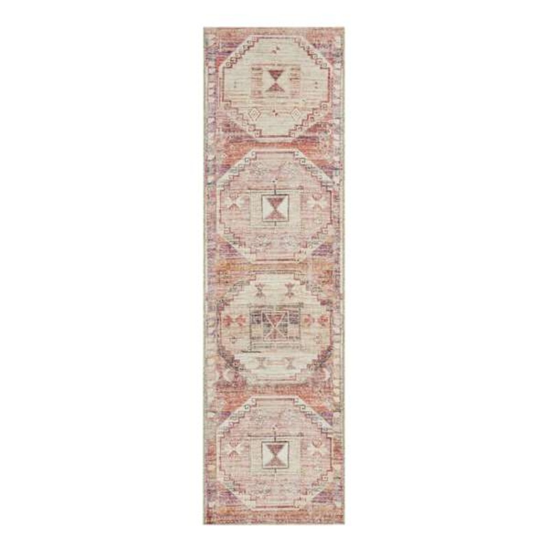 (B826) Red & Pink Tribal Patterned Washable Runner, 2×7