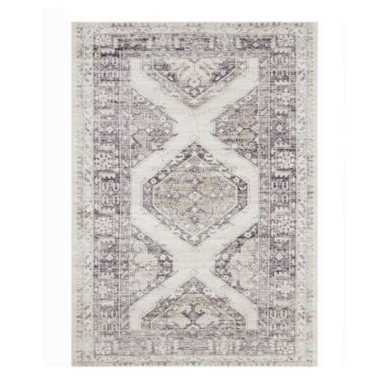 (B829) Grey & White Floral Washable Area Rug, 5×7