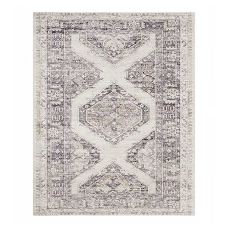 (B829) Grey & White Floral Washable Area Rug, 8×10