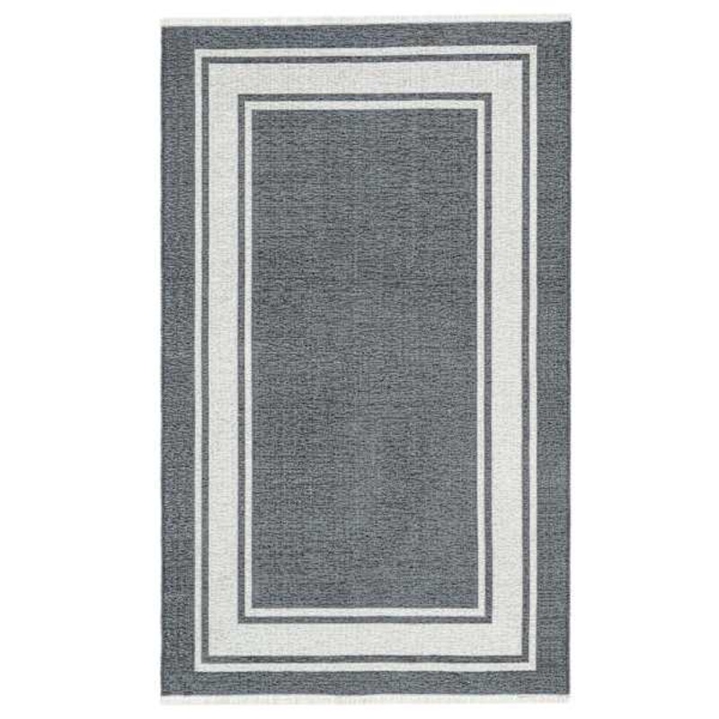 (B841) Noa Grey Border Washable Accent Rug, 3×5
