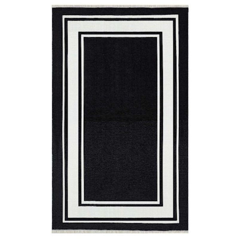 (B842) Noa Black & White Border Washable Accent Rug, 3×5