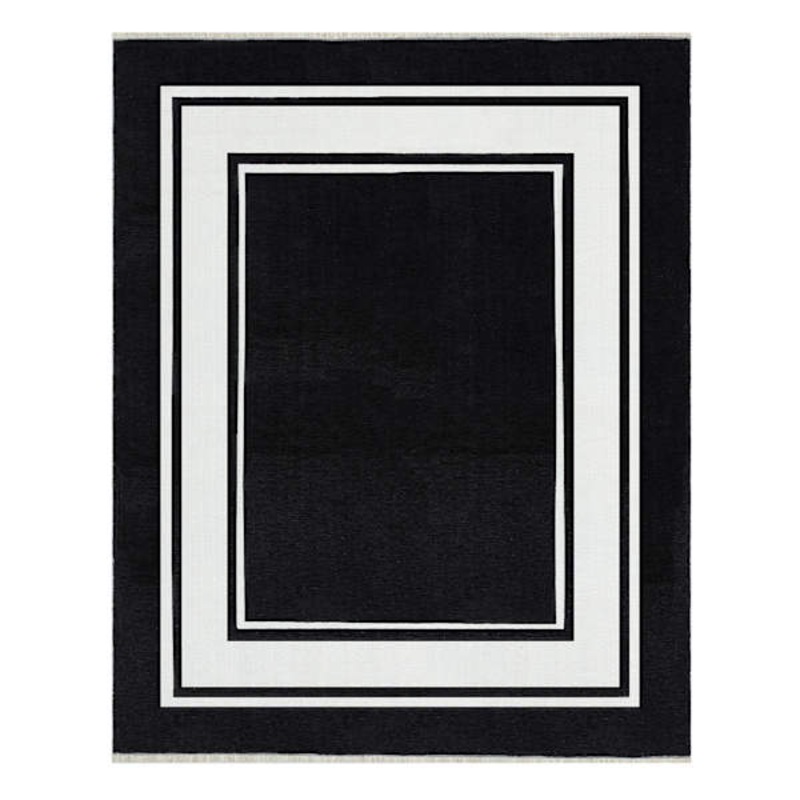 (B842) Noa Black & White Border Washable Area Rug, 8×10