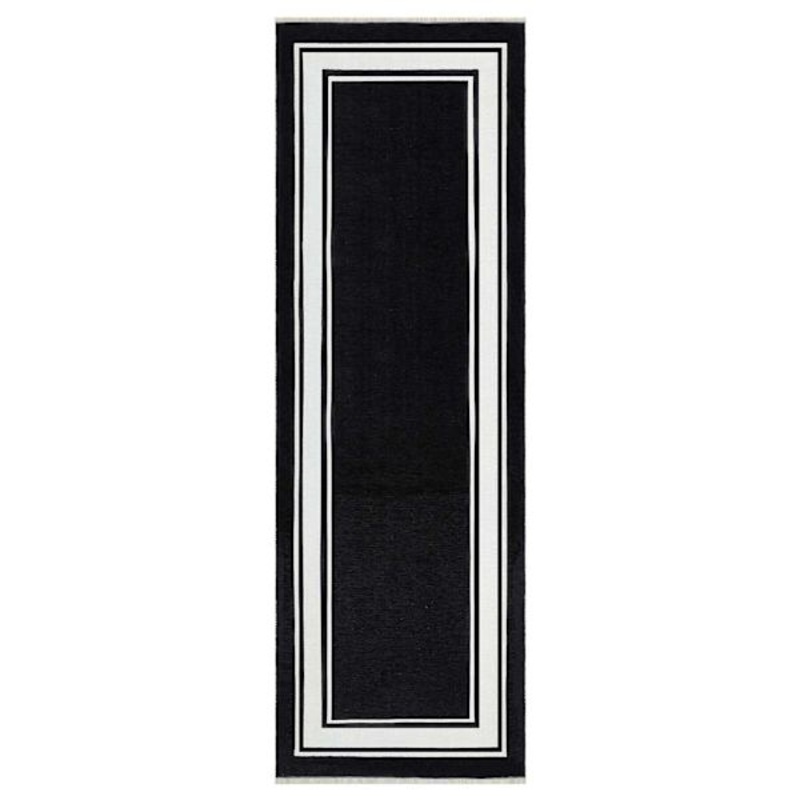 (B842) Noa Black & White Border Washable Runner, 2×6