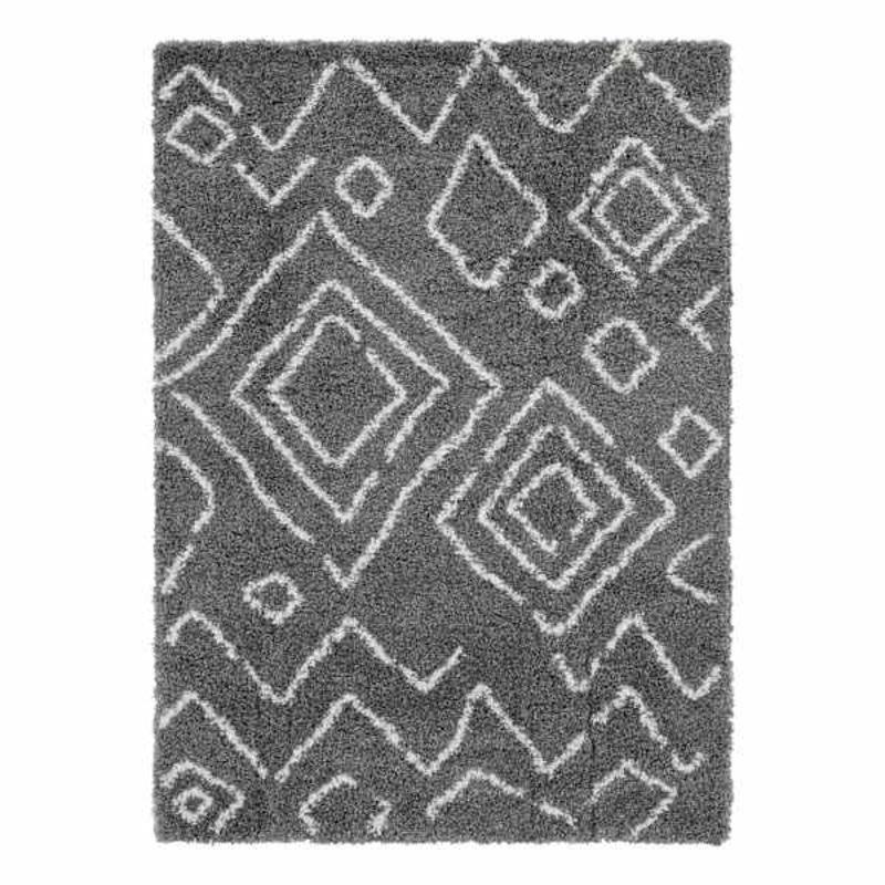 (C167) Dark Grey & Ivory Moroccan Style Shag Area Rug, 5×7